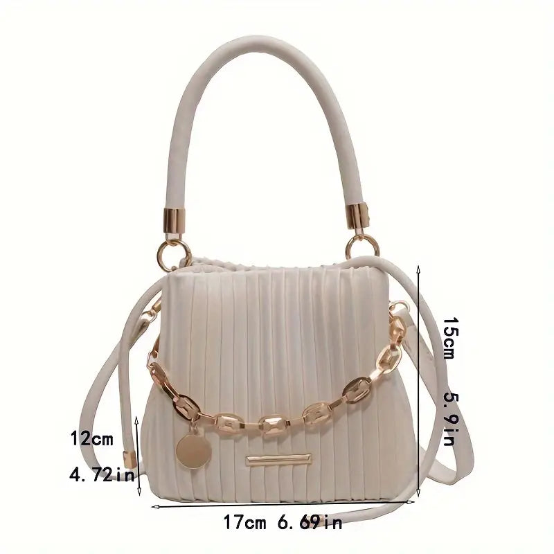 White PU Pleated Bucket Crossbody Bag