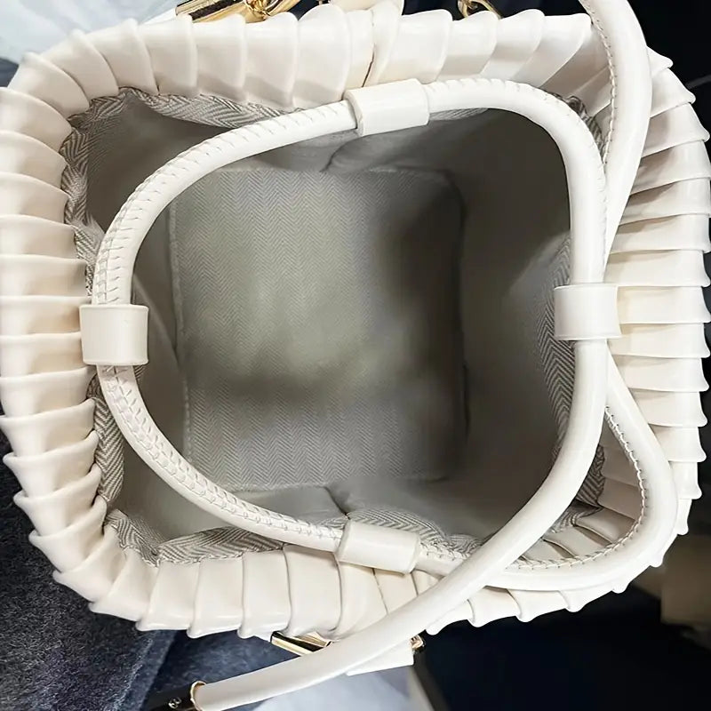 White PU Pleated Bucket Crossbody Bag