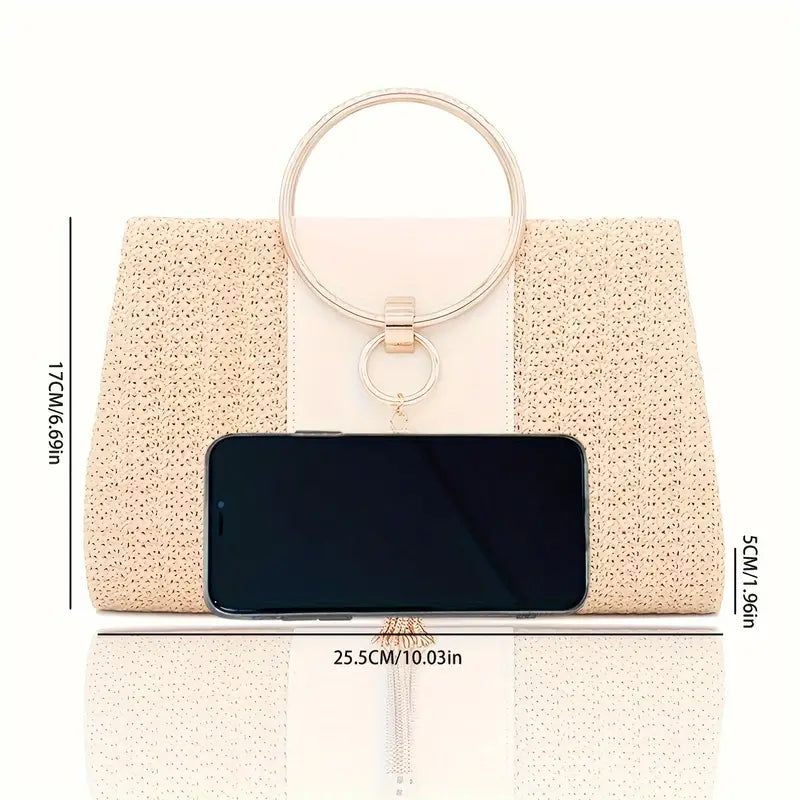 Tassel Decor Straw Evening Bag,