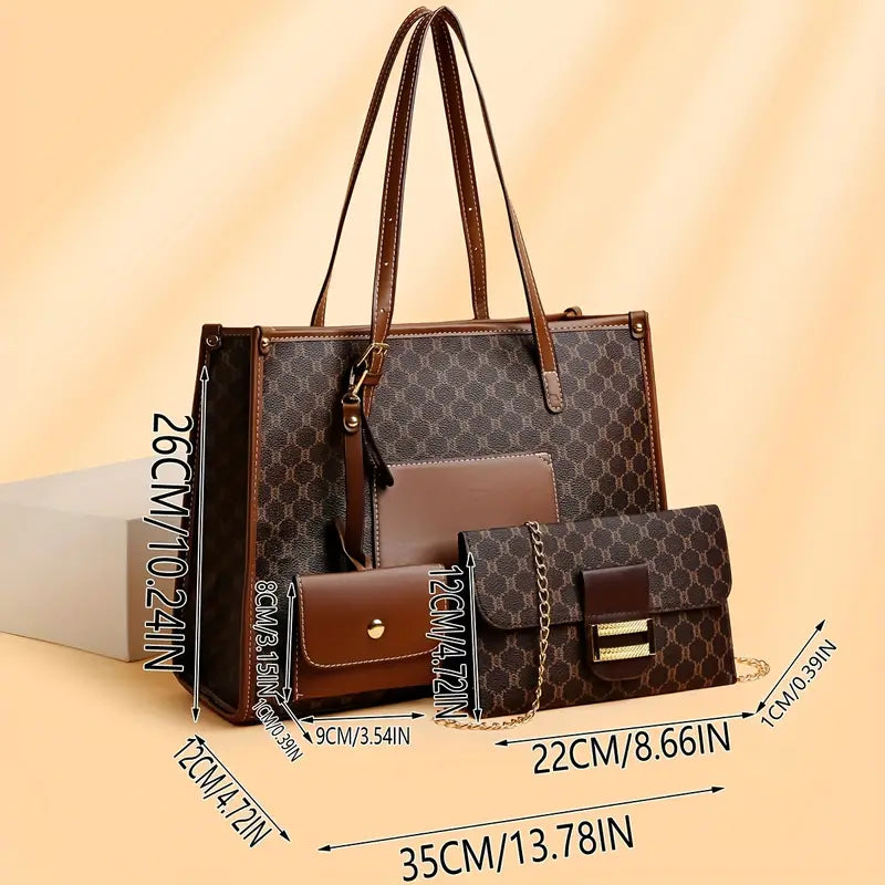Stylish Large Tote Bag, Handbag, Wallet Set