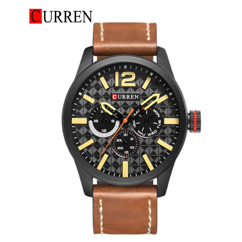 CURREN WATCHES CURREN Original Brand Leather Straps Wrist Watch For Men With Brand (Box & Bag)-8247