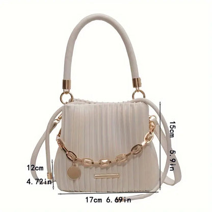 White PU Pleated Bucket Crossbody Bag