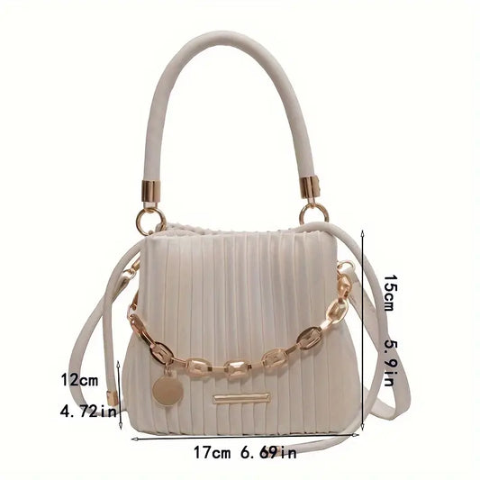 White PU Pleated Bucket Crossbody Bag