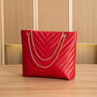 Stylish White Quilted V- Shoulder Bag