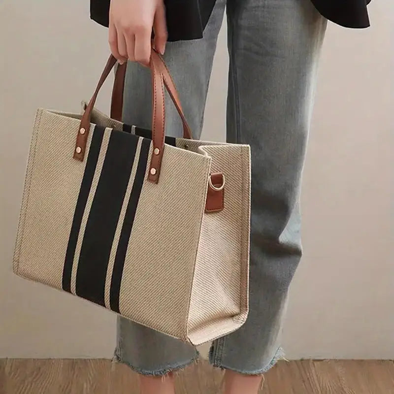 Striped Tote Bag, Large Capacity