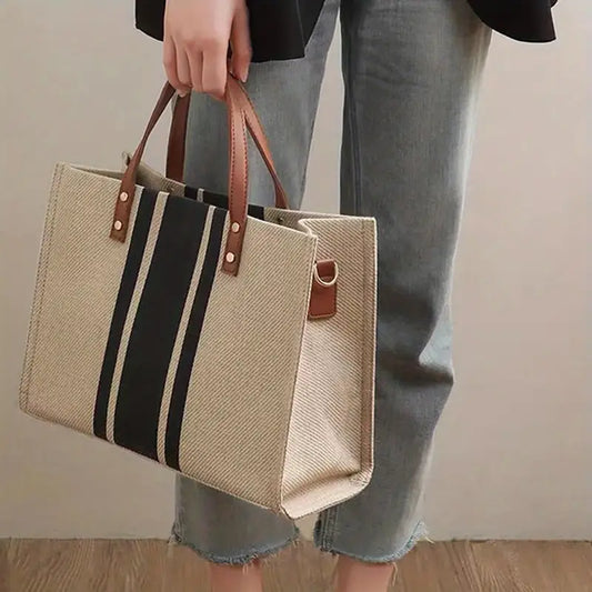 Striped Tote Bag, Large Capacity
