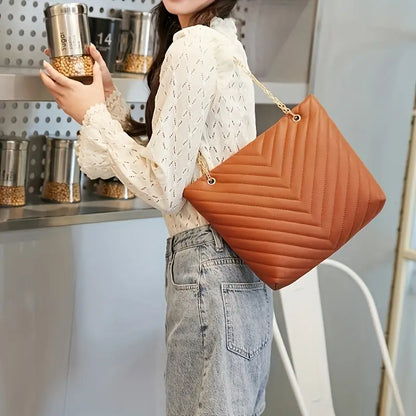Stylish White Quilted V- Shoulder Bag