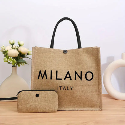 Milano Italy Burlap Tote Bag Set