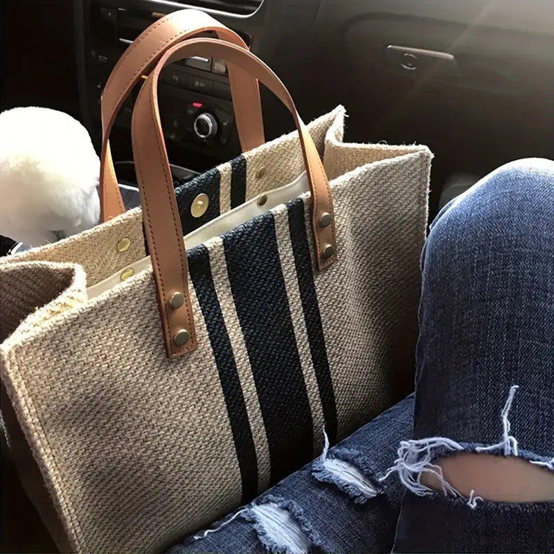 Striped Tote Bag, Large Capacity