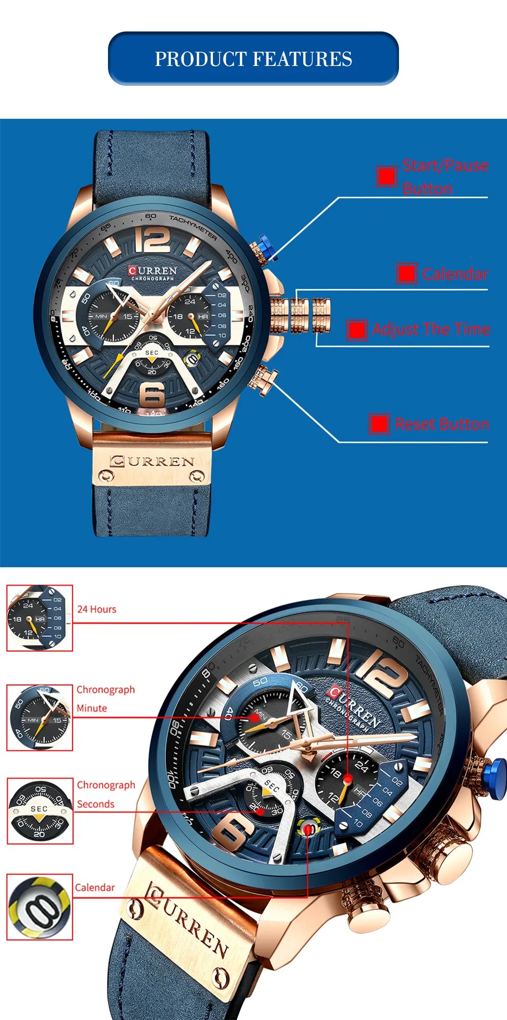 ساعة بسوار جلدي فاخر للرجال (Luxury Leather Band Watch For Men)