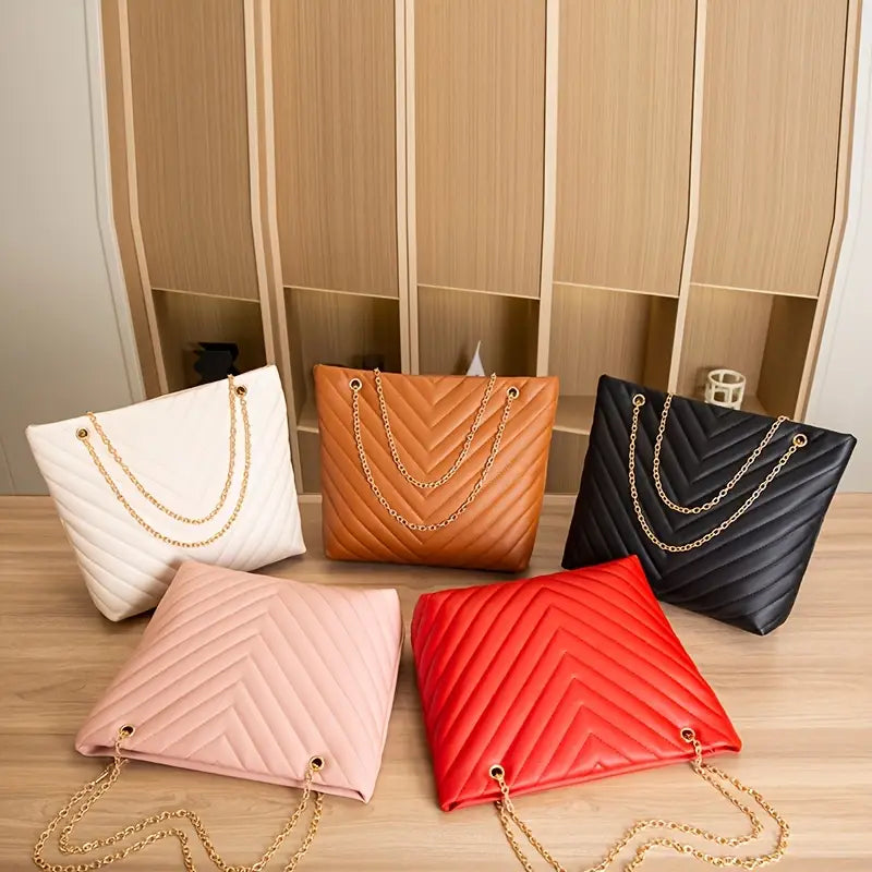 Stylish White Quilted V- Shoulder Bag
