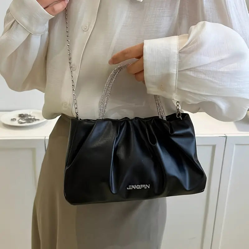 Pleated Handbag, Stylish Ring Strap Bag