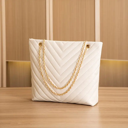 Stylish White Quilted V- Shoulder Bag