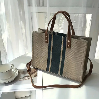 Striped Tote Bag, Large Capacity