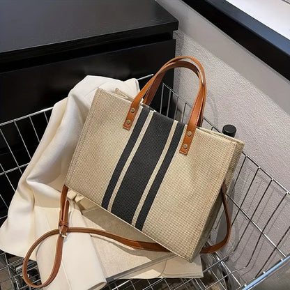 Striped Tote Bag, Large Capacity
