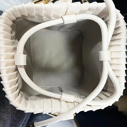 White PU Pleated Bucket Crossbody Bag