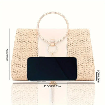 Tassel Decor Straw Evening Bag,