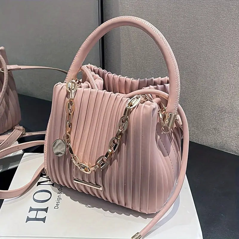 White PU Pleated Bucket Crossbody Bag