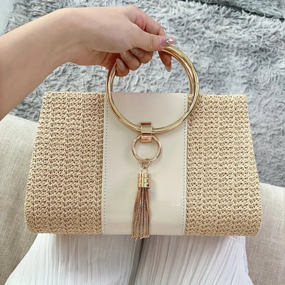 Tassel Decor Straw Evening Bag,