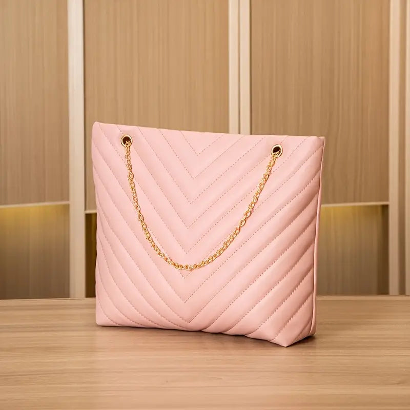 Stylish White Quilted V- Shoulder Bag