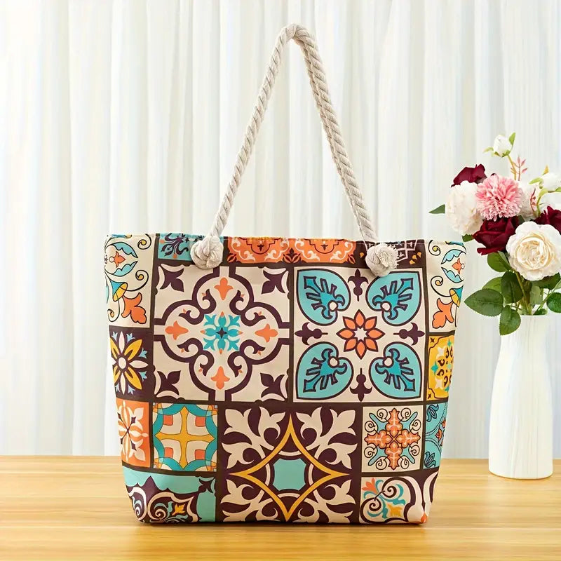 Stylish blue Mandala Print Tote Bag