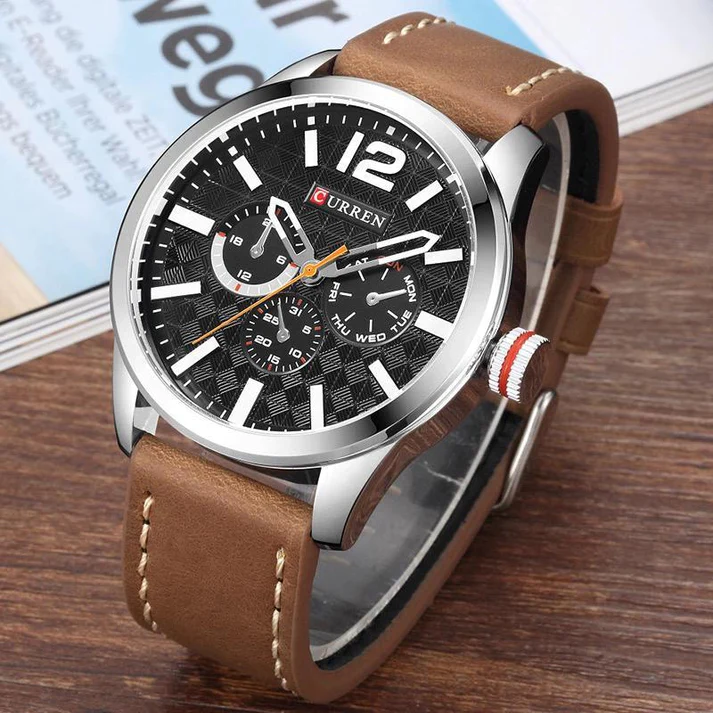 CURREN WATCHES  CURREN Original Brand Leather Straps Wrist Watch For Men With Brand (Box & Bag)-8247