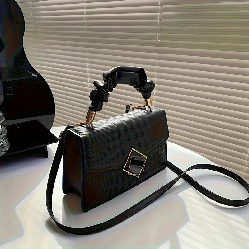 Women's Crocodile Pattern Bag Pleated Handle