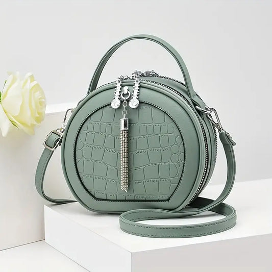 Round Crocodile Pattern Handbag,