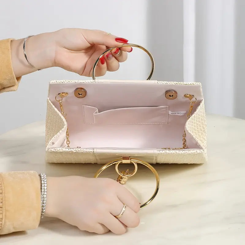 Tassel Decor Straw Evening Bag,