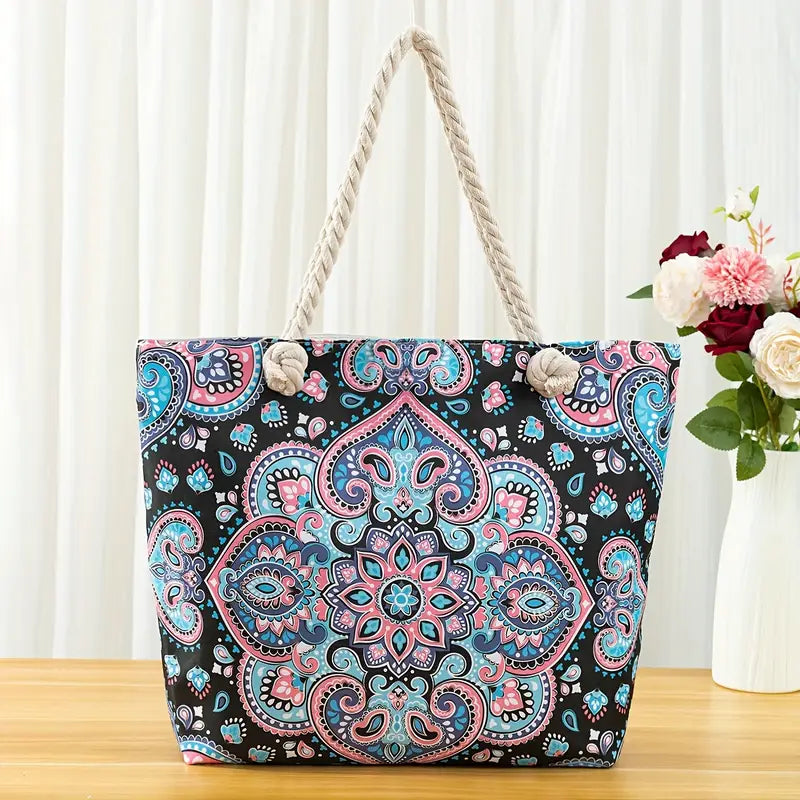 Stylish blue Mandala Print Tote Bag