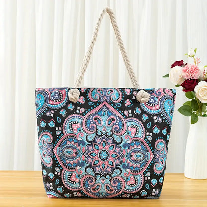 Stylish blue Mandala Print Tote Bag