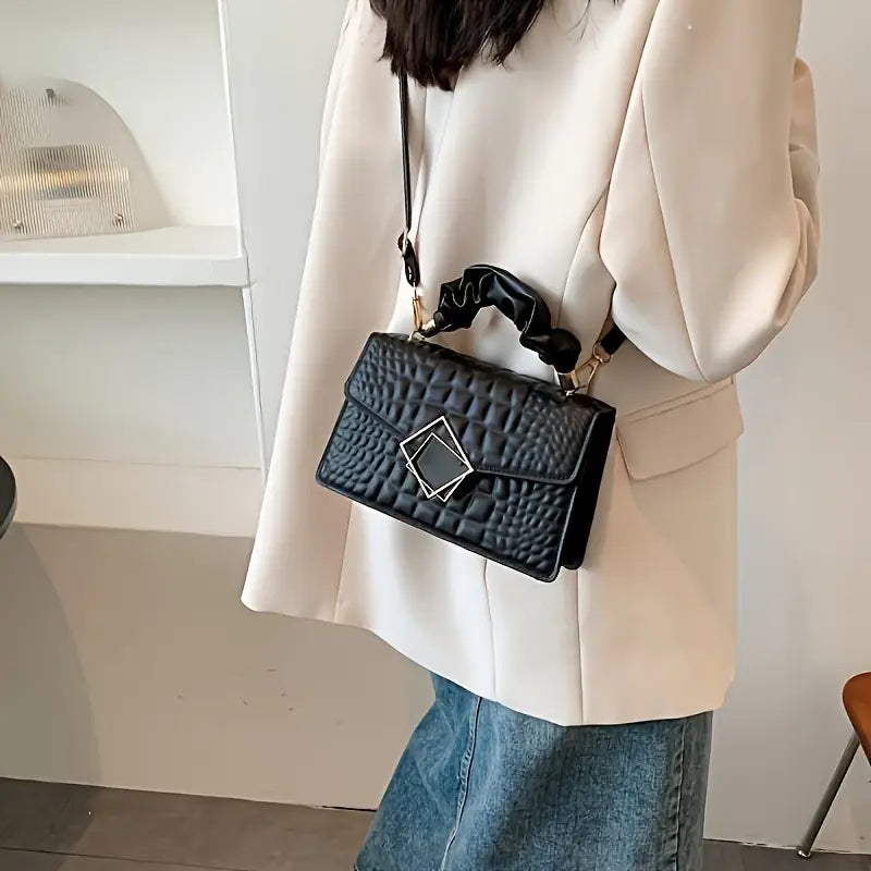 Women's Crocodile Pattern Bag Pleated Handle