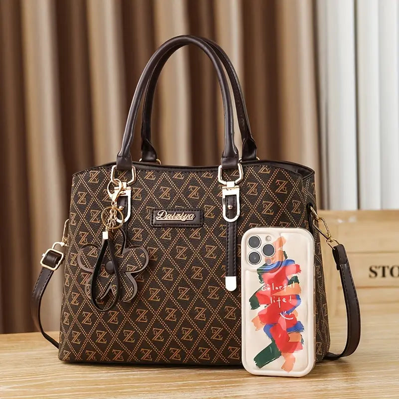 Patterned Tote Bag with Pendant