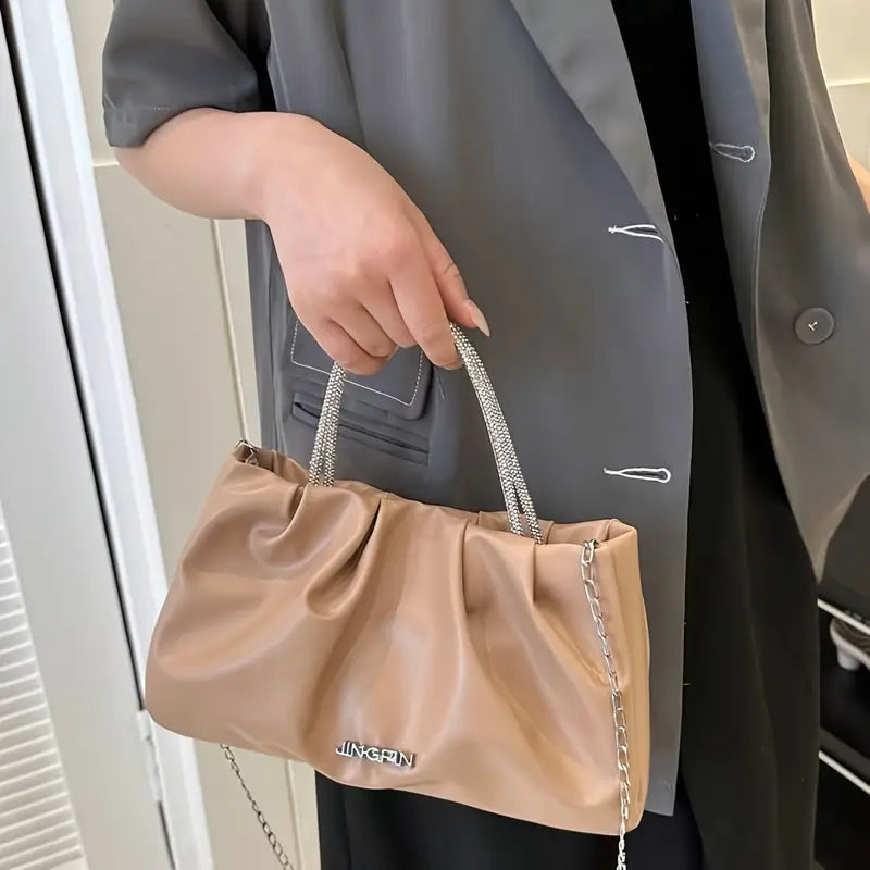 Pleated Handbag, Stylish Ring Strap Bag