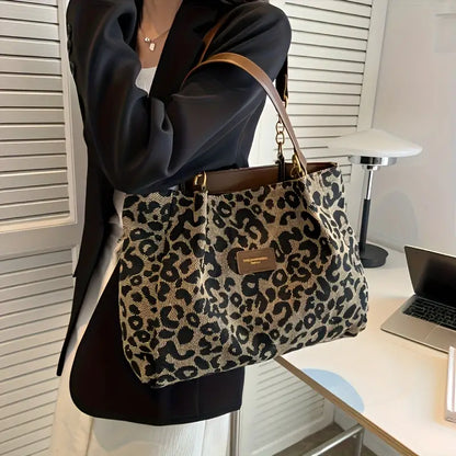 Stylish Leopard Tote with Brown Handle