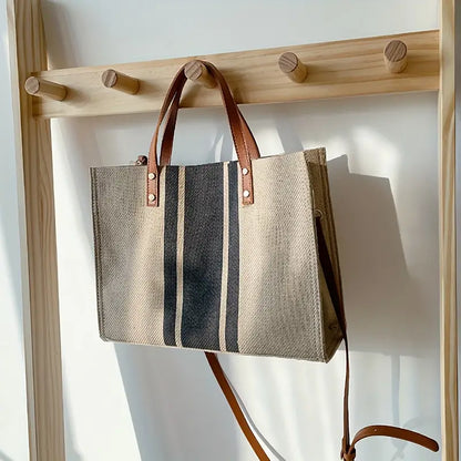 Striped Tote Bag, Large Capacity