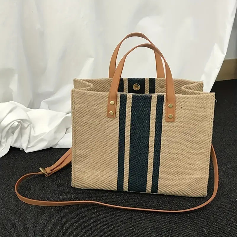 Striped Tote Bag, Large Capacity