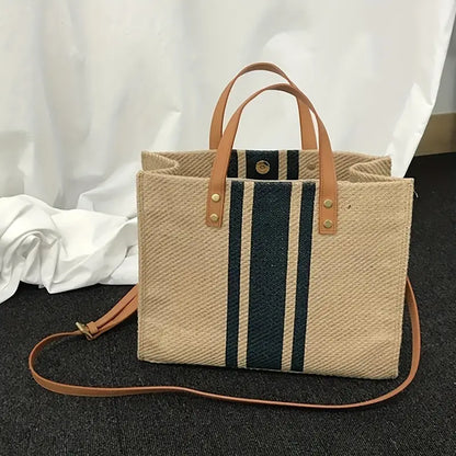 Striped Tote Bag, Large Capacity