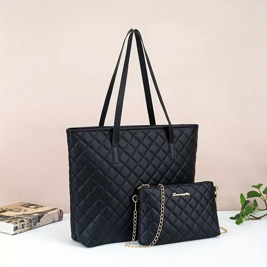 Chic Black Diamond Quilted Tote