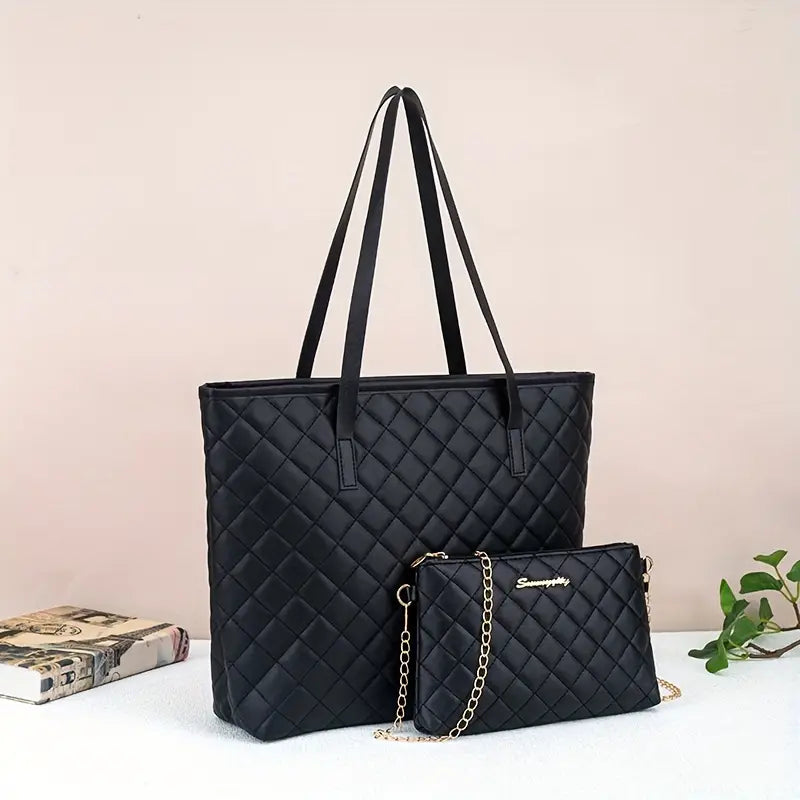 Chic Black Diamond Quilted Tote
