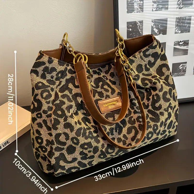 Stylish Leopard Tote with Brown Handle