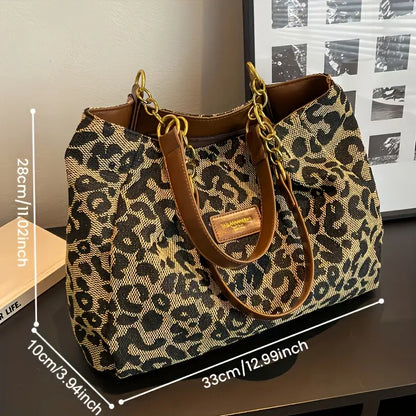 Stylish Leopard Tote with Brown Handle