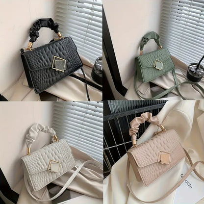 Women's Crocodile Pattern Bag Pleated Handle