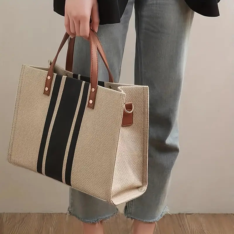 Striped Tote Bag, Large Capacity