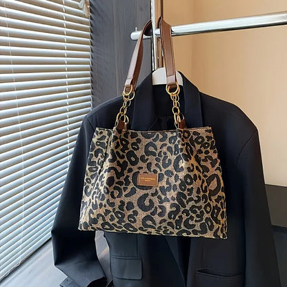 Stylish Leopard Tote with Brown Handle