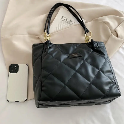 Quilted Pattern Letter Patch Shoulder Bag