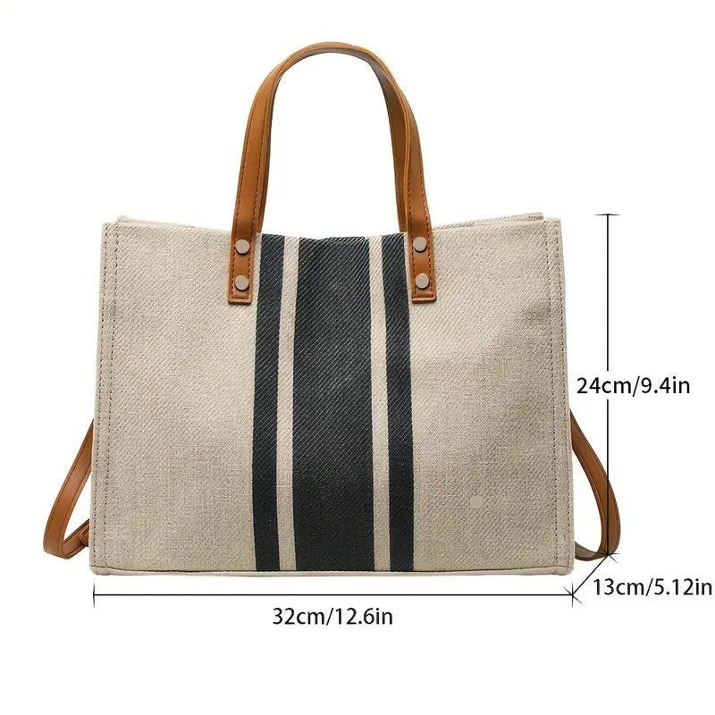 Striped Tote Bag, Large Capacity