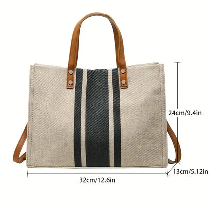 Striped Tote Bag, Large Capacity