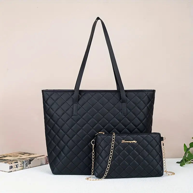 Chic Black Diamond Quilted Tote