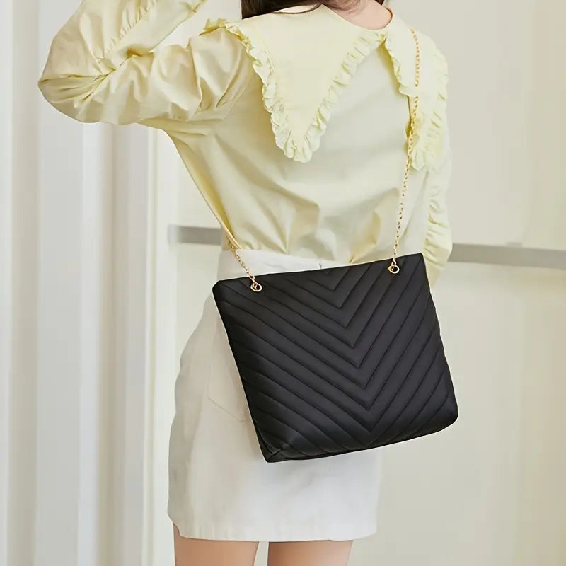 Stylish White Quilted V- Shoulder Bag
